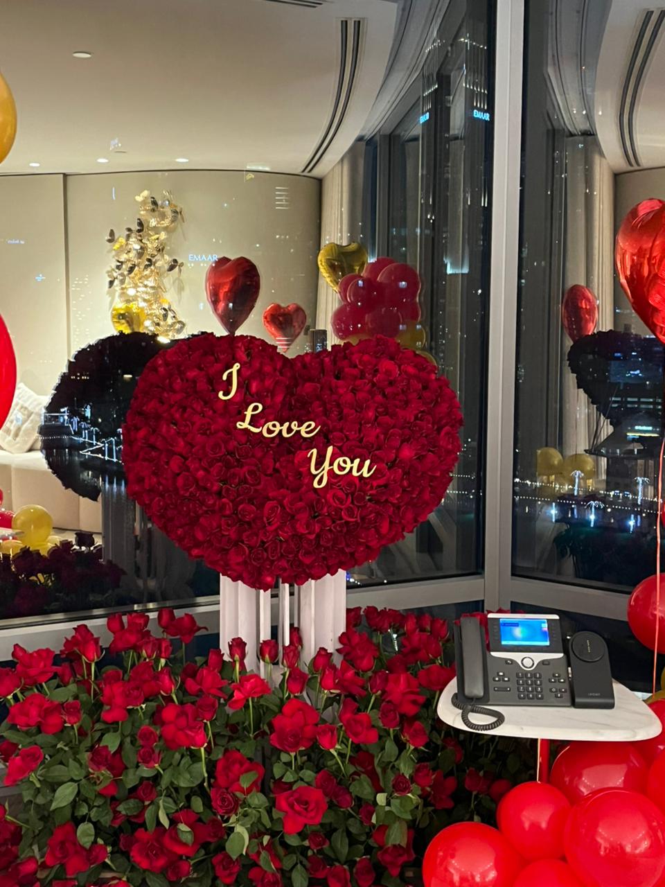 Heart Shaped Flowers & Balloon Arrangement